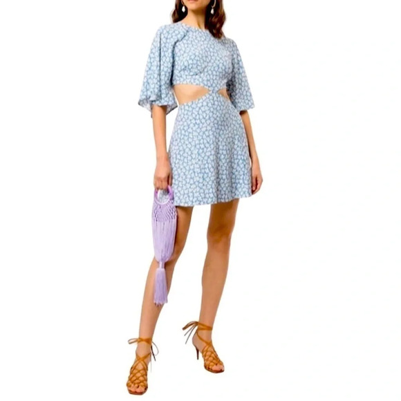 REFORMATION Lenni Cutout All Over Floral Mini Dress in Blue Hawaii